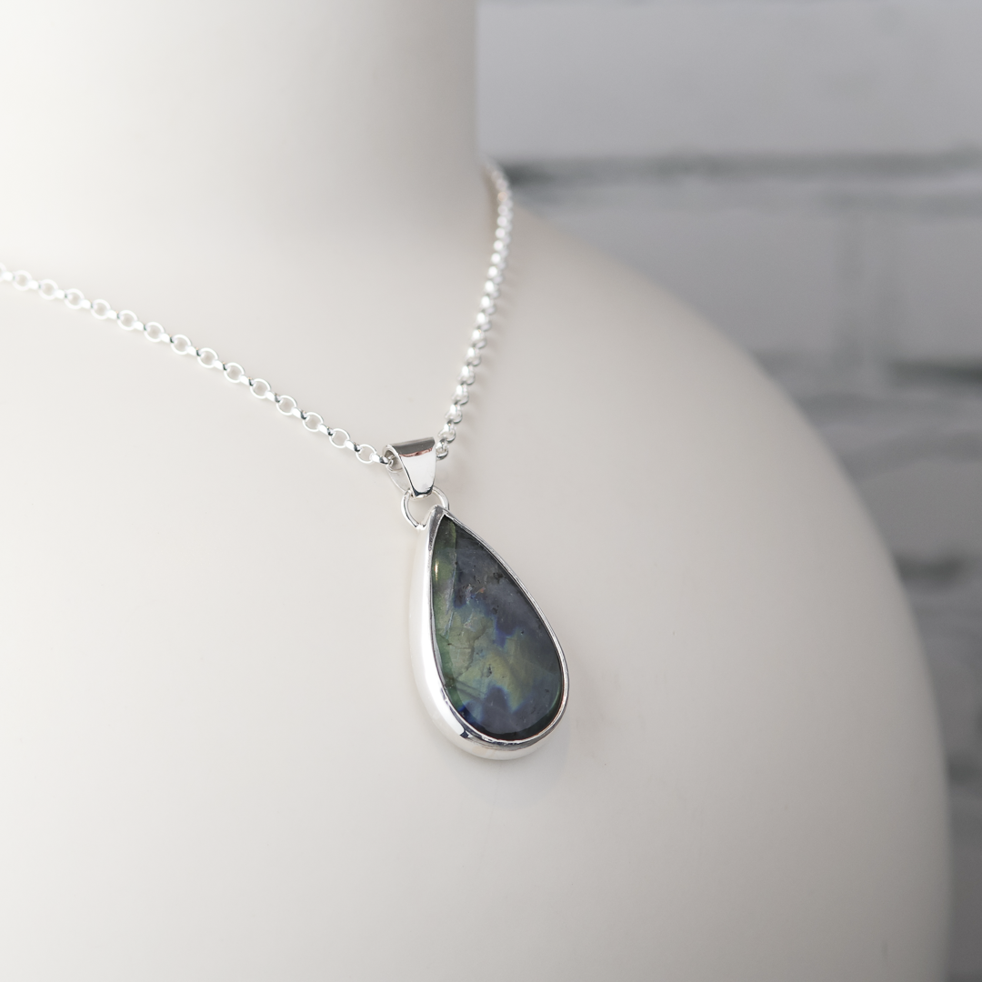 Pear Shaped Labradorite Sterling Silver Pendant