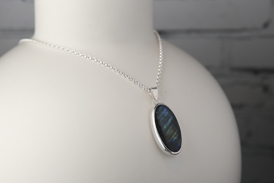 Oval Labradorite Sterling Silver Pendant