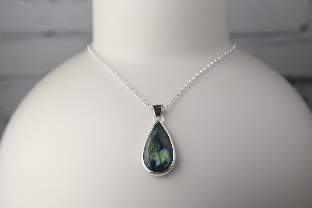Pear Shaped Labradorite Sterling Silver Pendant