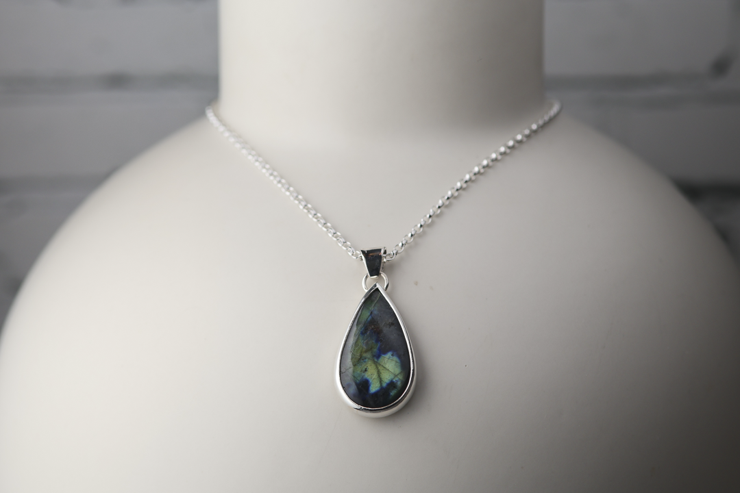 Pear Shaped Labradorite Sterling Silver Pendant