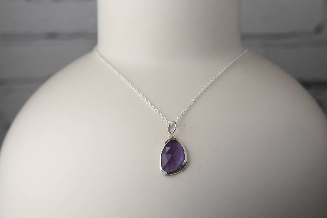 Faceted Amethyst Slice Silver Pendant (One of a Kind)