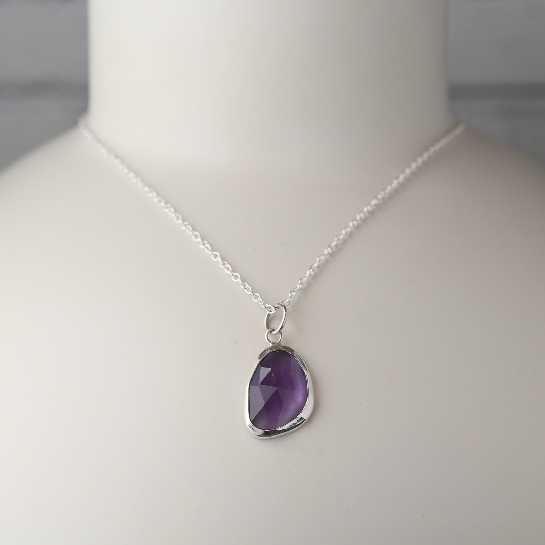 Faceted Amethyst Slice Silver Pendant (One of a Kind)