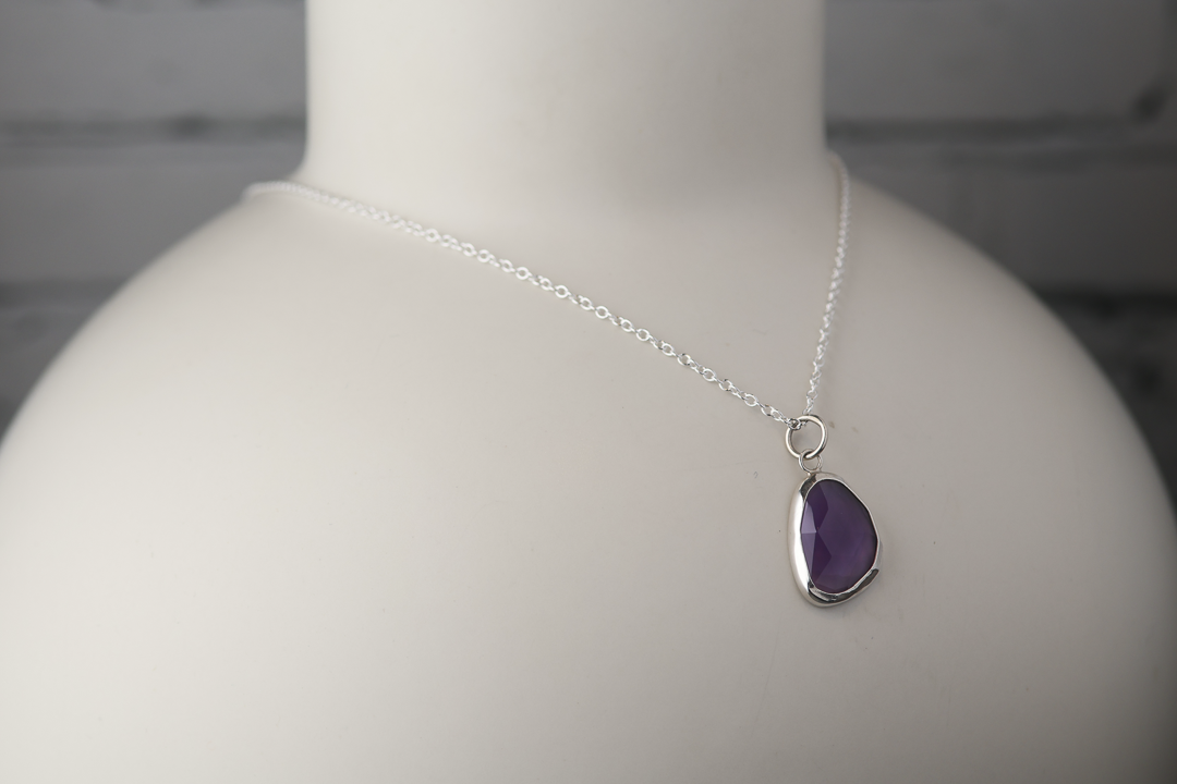 Faceted Amethyst Slice Silver Pendant (One of a Kind)