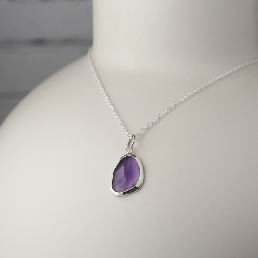 Faceted Amethyst Slice Silver Pendant (One of a Kind)