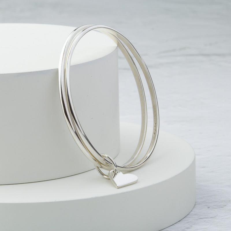 Mezza Amor Silver Heart Bangle