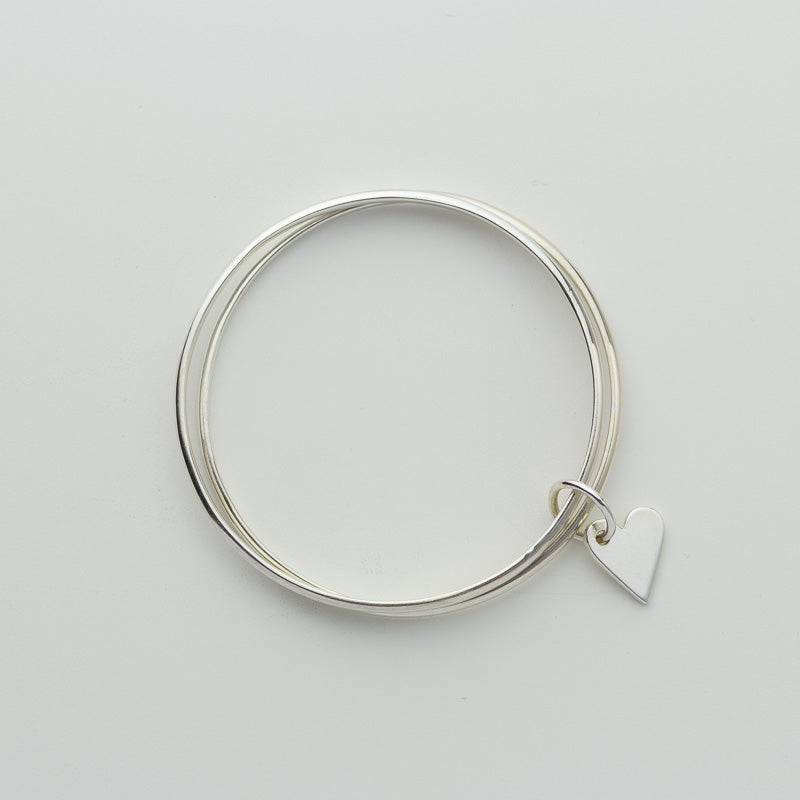 Mezza Amor Silver Heart Bangle