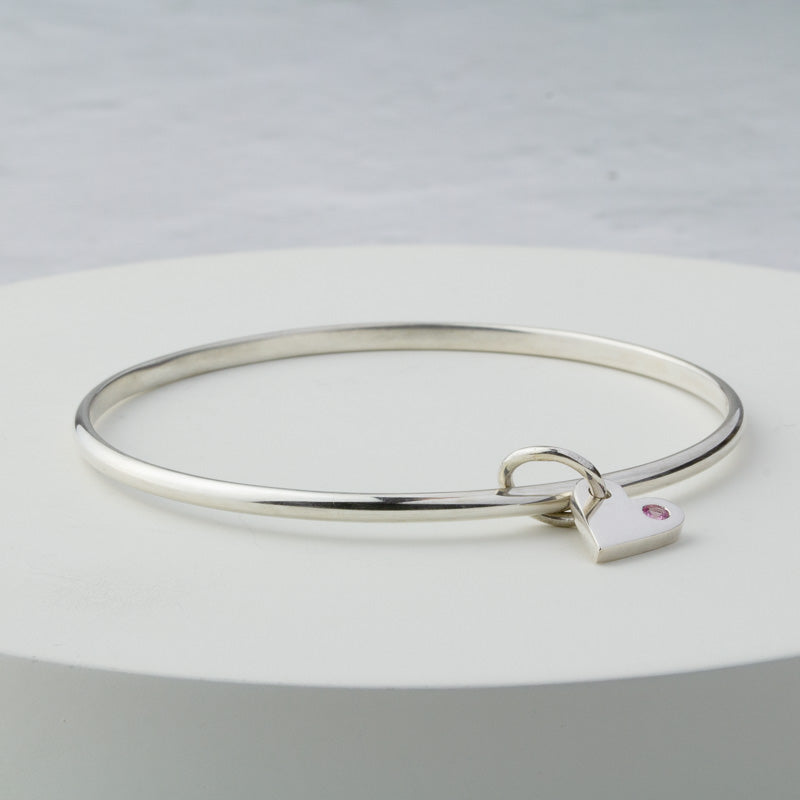 Tallulah Silver Pink Sapphire Heart Bangle