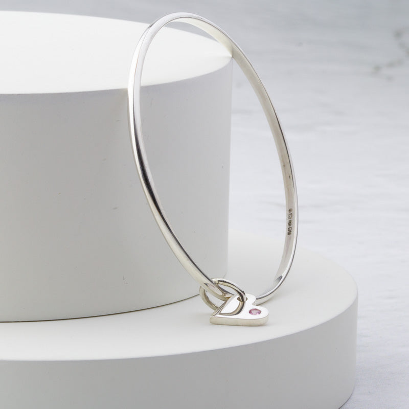 Tallulah Silver Pink Sapphire Heart Bangle