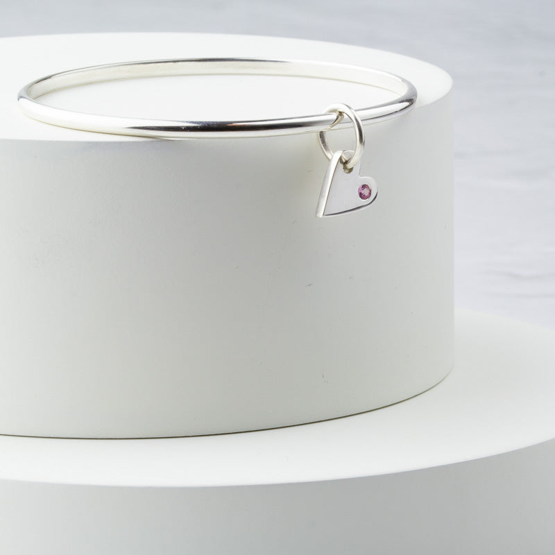 Tallulah Silver Pink Sapphire Heart Bangle