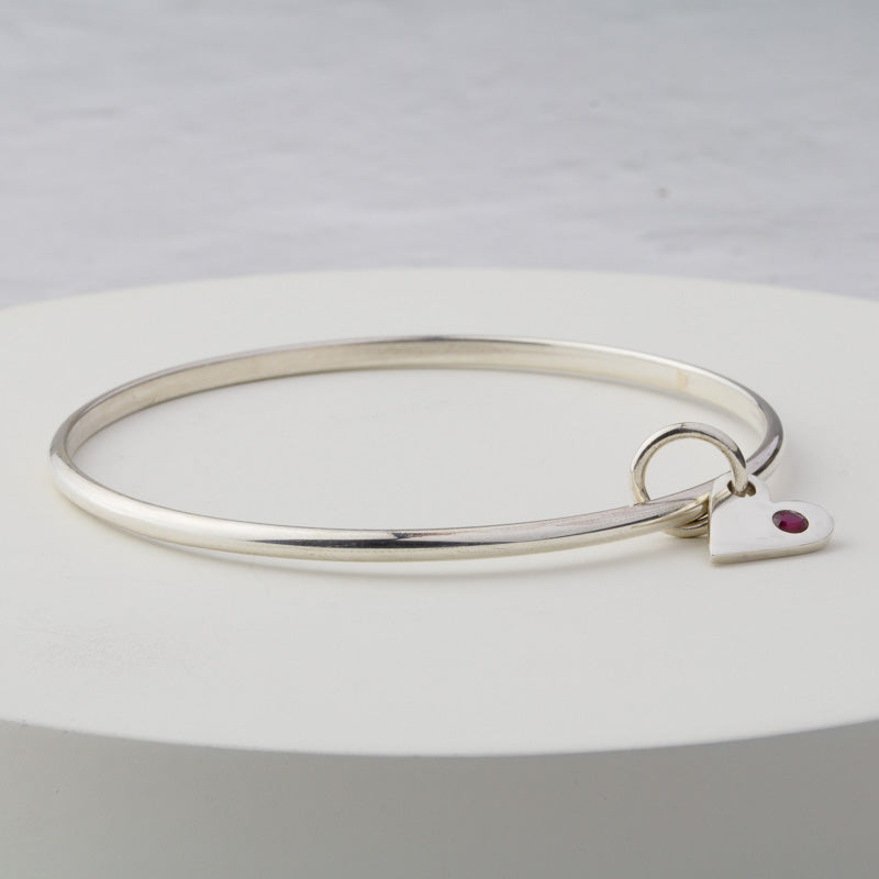 Tallulah Silver Ruby Heart Bangle