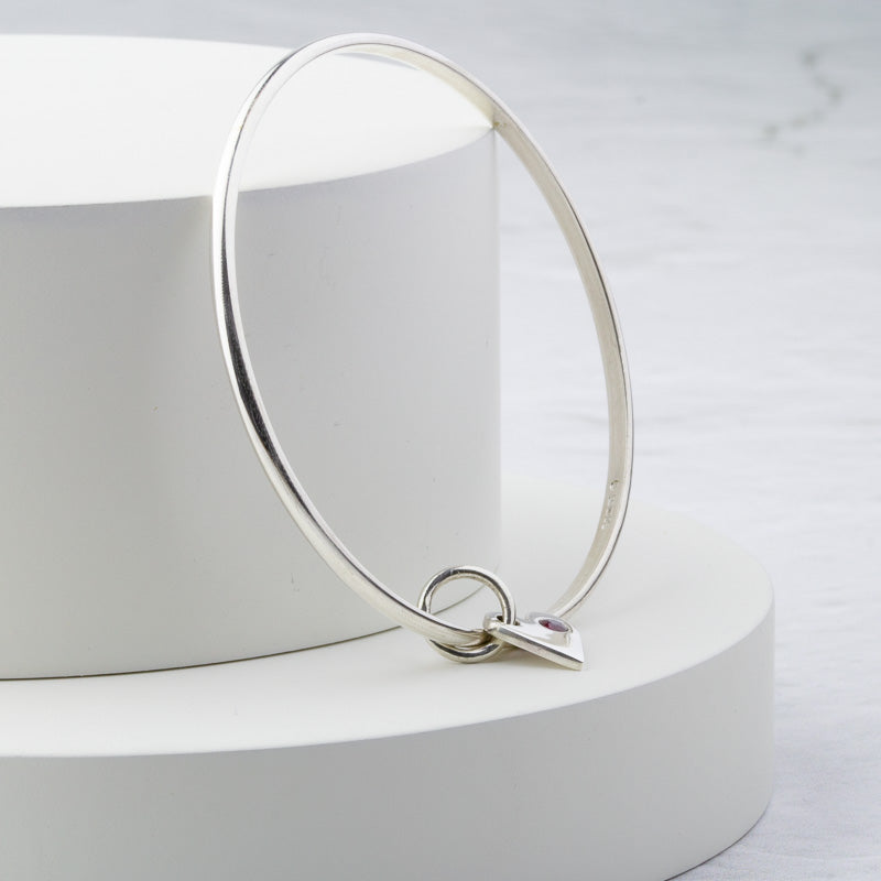 Tallulah Silver Ruby Heart Bangle
