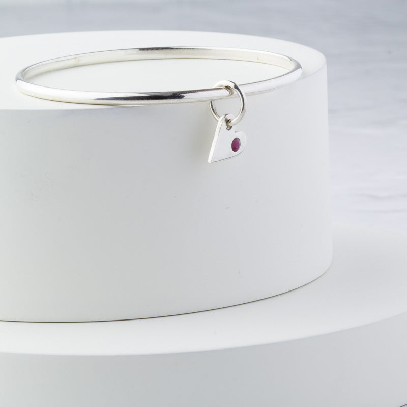 Tallulah Silver Ruby Heart Bangle