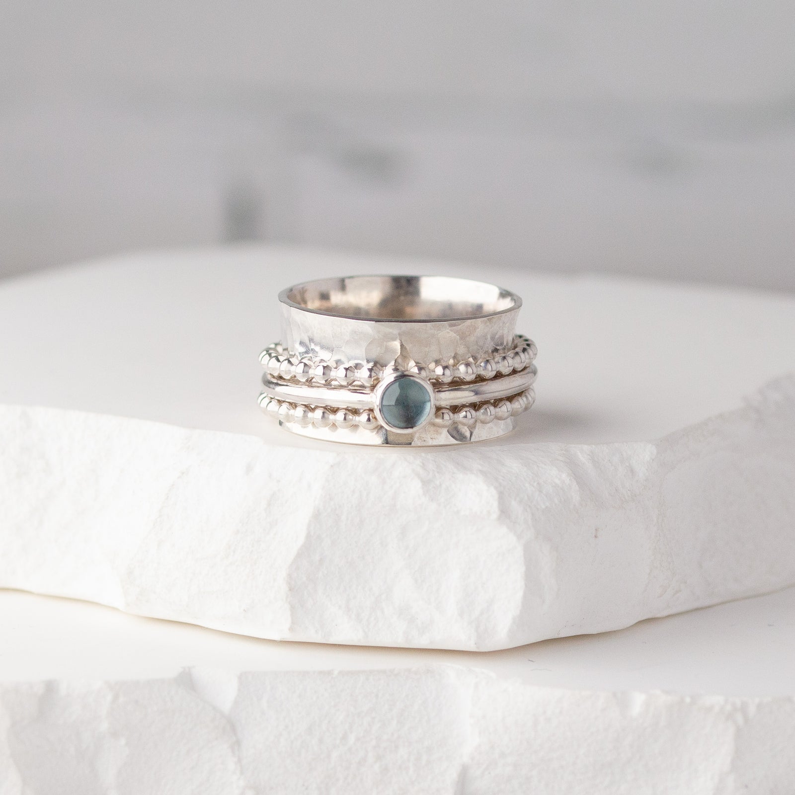 Silver Triple Spinner Ring with Gemstone