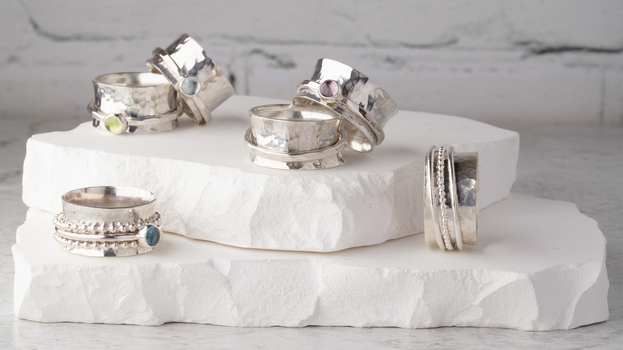 Silver Triple Spinner Ring with Gemstone