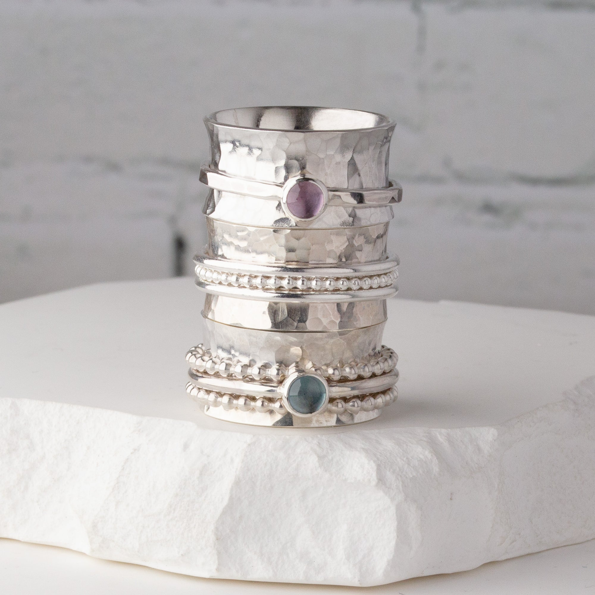 Silver Triple Spinner Ring with Gemstone
