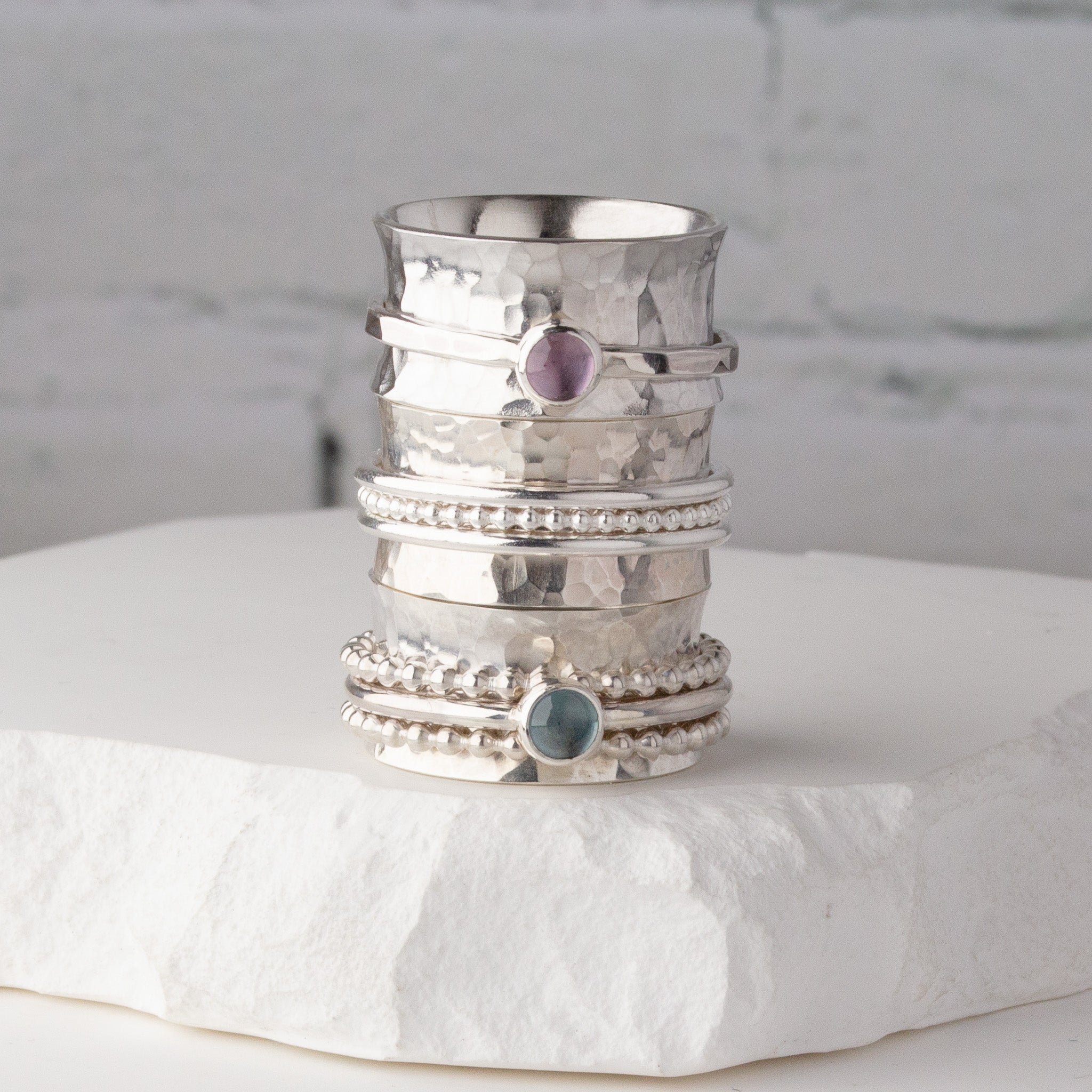 Silver Triple Spinner Ring with Gemstone