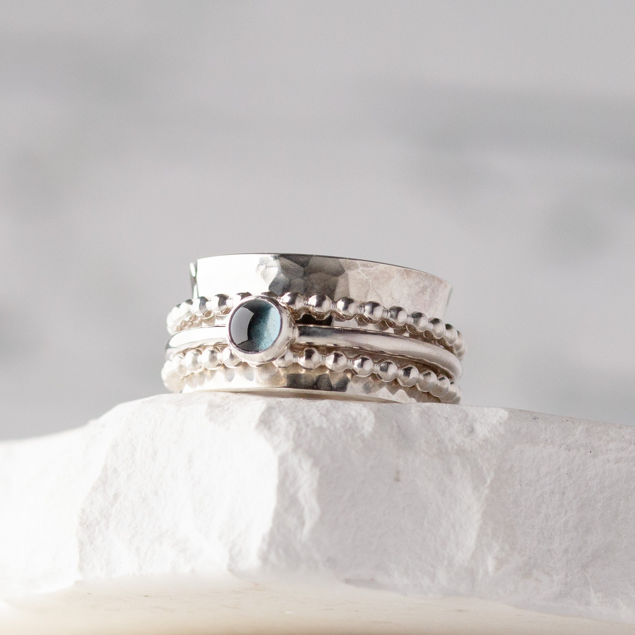 Silver Triple Spinner Ring with Gemstone
