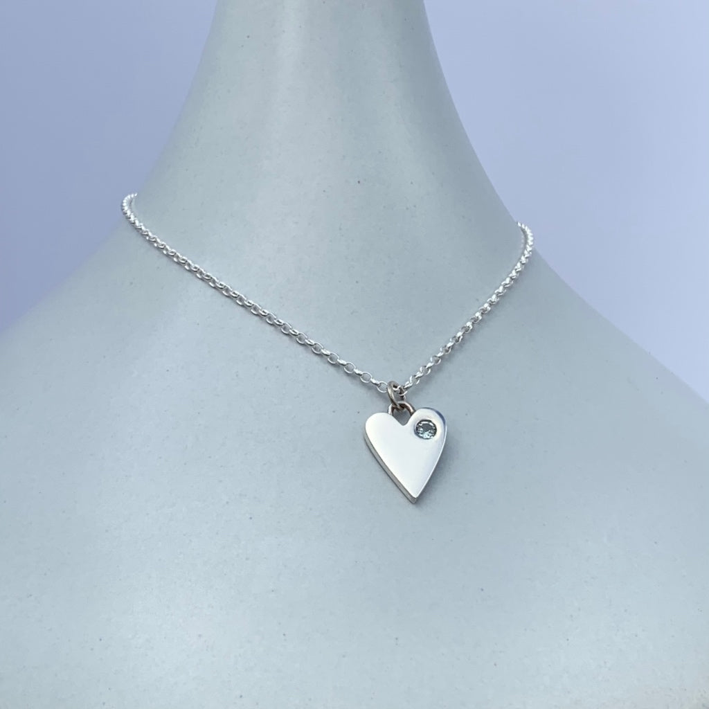 Amor Sky Blue Topaz Silver Heart Pendant Necklace - November Birthstone