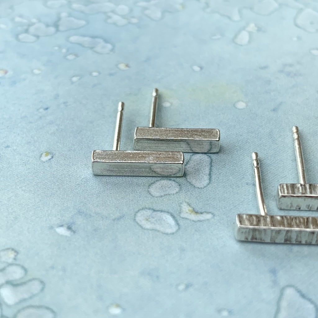 Barra handmade silver bar stud earrings - square polished