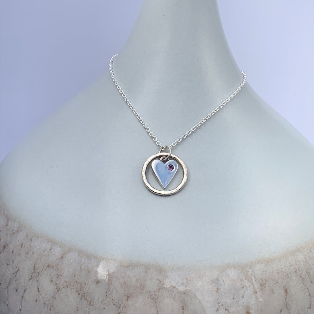 Caldera Heart Pendant Necklace Set with Mid Purple Amethyst Gemstone - February Birthstone