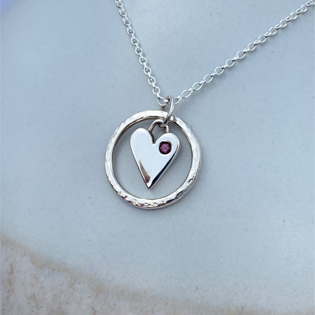 Caldera Amor Heart Pendant Necklace with Deep Ruby Gemstone - July Birthstone