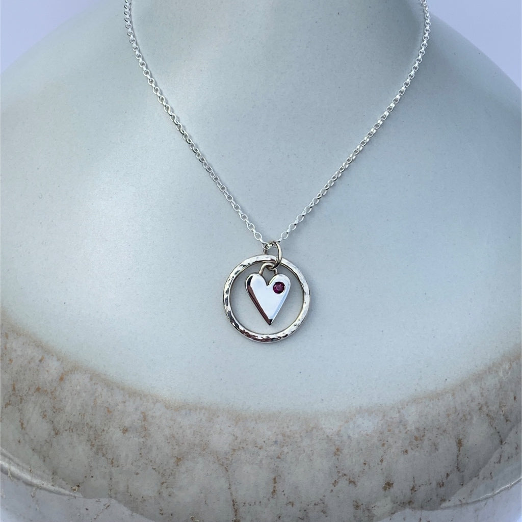Caldera Amor Heart Pendant Necklace with Deep Ruby Gemstone - July Birthstone
