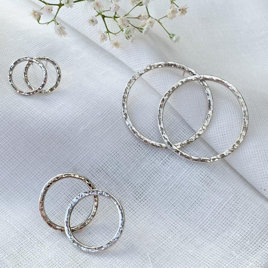 Caldera Cirque Stud Earrings Collection - handmade silver earrings with hammered finish