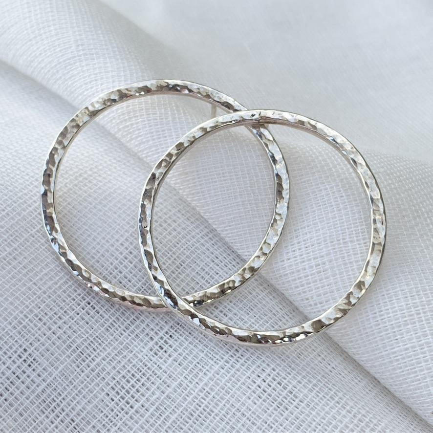 Caldera Cirque Stud Earrings - handmade silver earrings with hammered finish - large