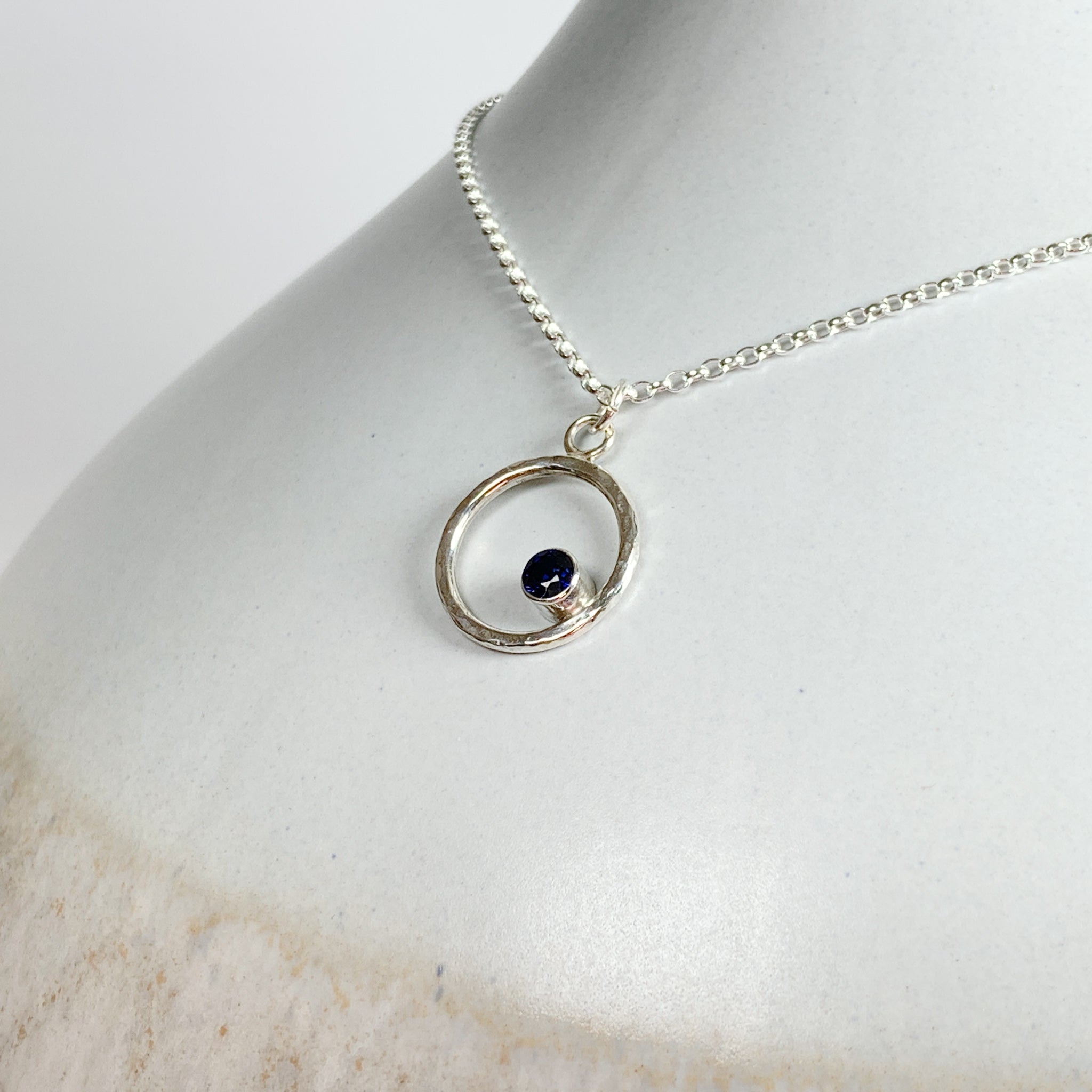 Caldera Eclissi Blue Sapphire Silver Pendant Necklace