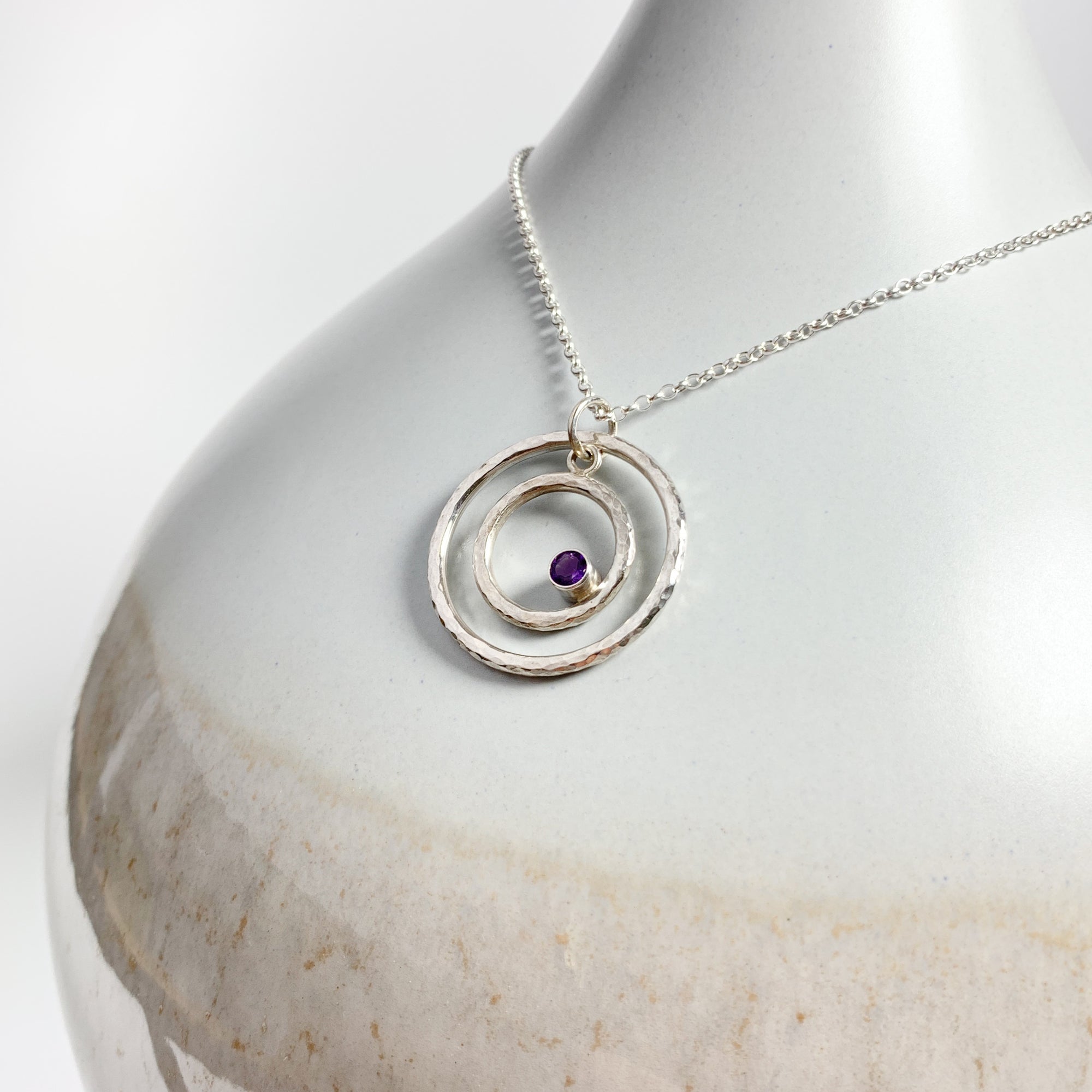 Caldera Eclissi Doppia Amethyst Silver Pendant Necklace
