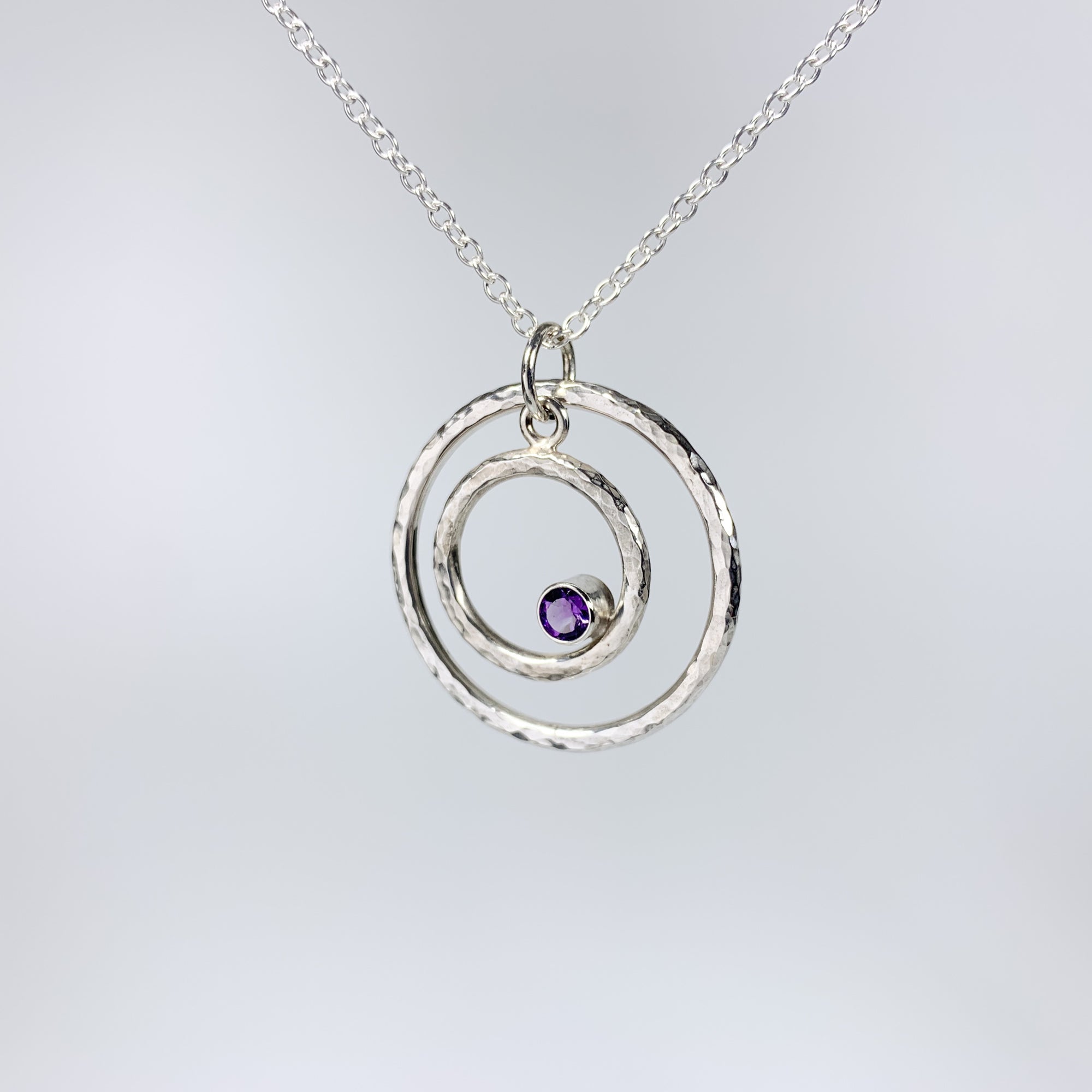 Caldera Eclissi Doppia Amethyst Silver Pendant Necklace