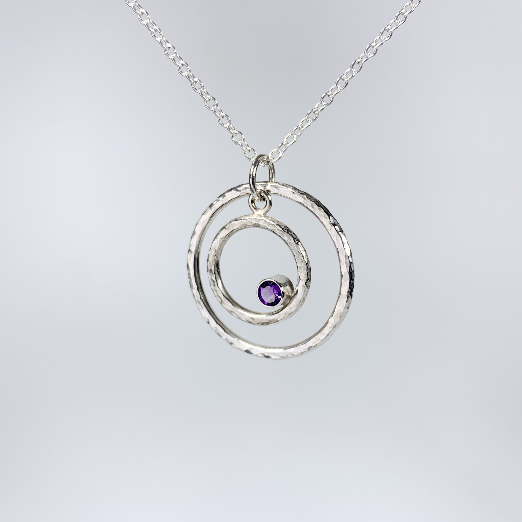 Caldera Eclissi Doppia Amethyst Silver Pendant Necklace
