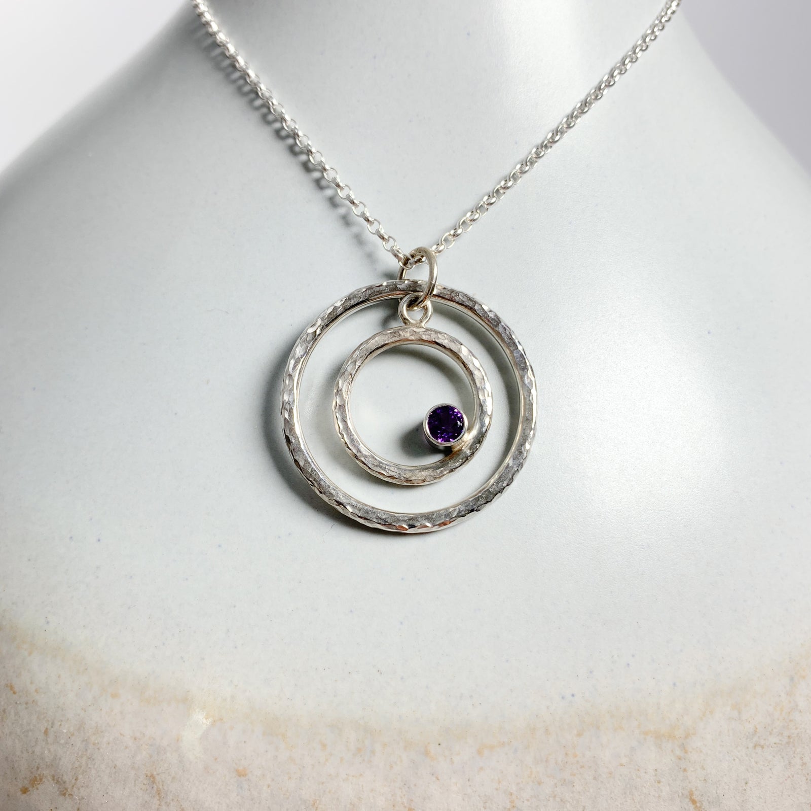 Caldera Eclissi Doppia Amethyst Silver Pendant Necklace
