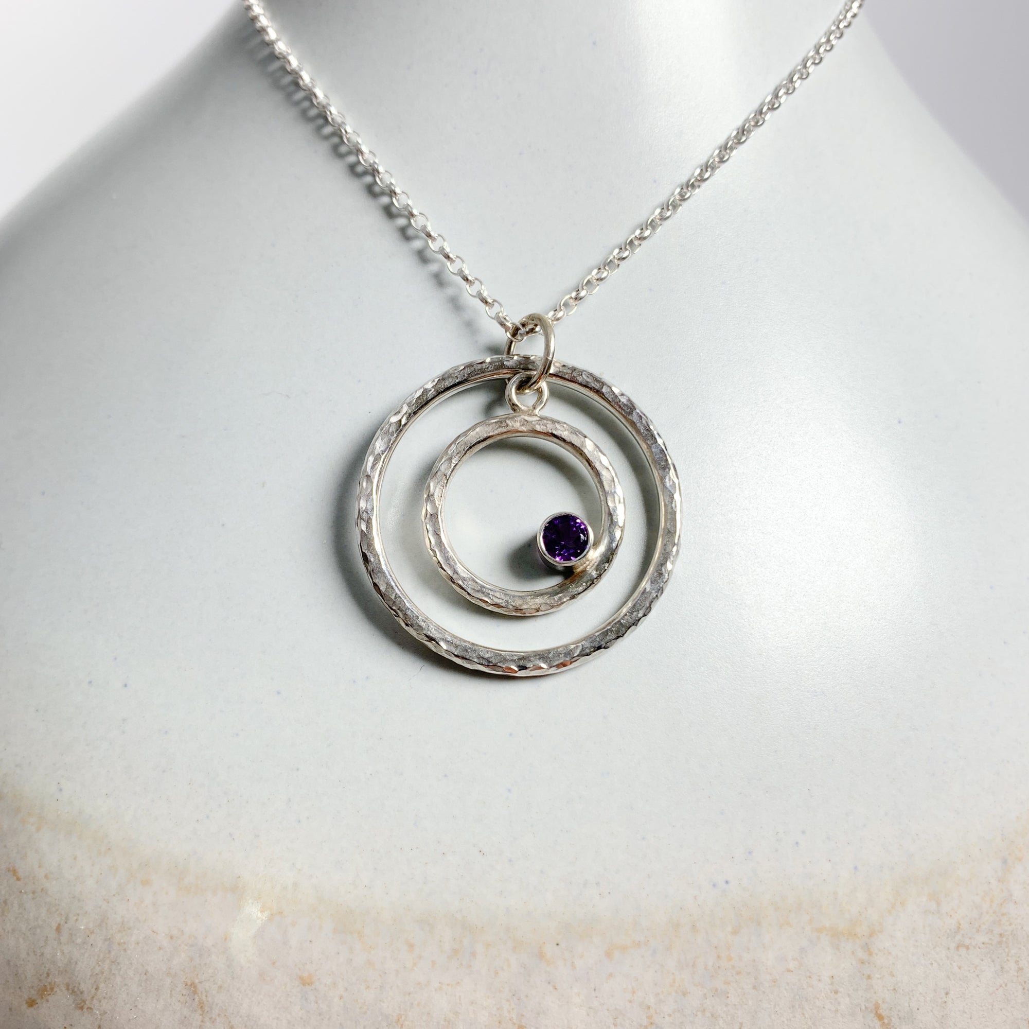 Caldera Eclissi Doppia Amethyst Silver Pendant Necklace