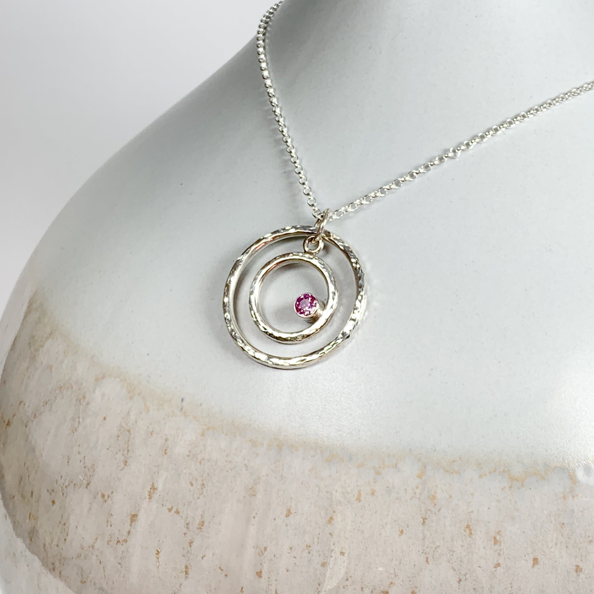 Caldera Eclissi Doppia Pink Sapphire Silve Pendant Necklace