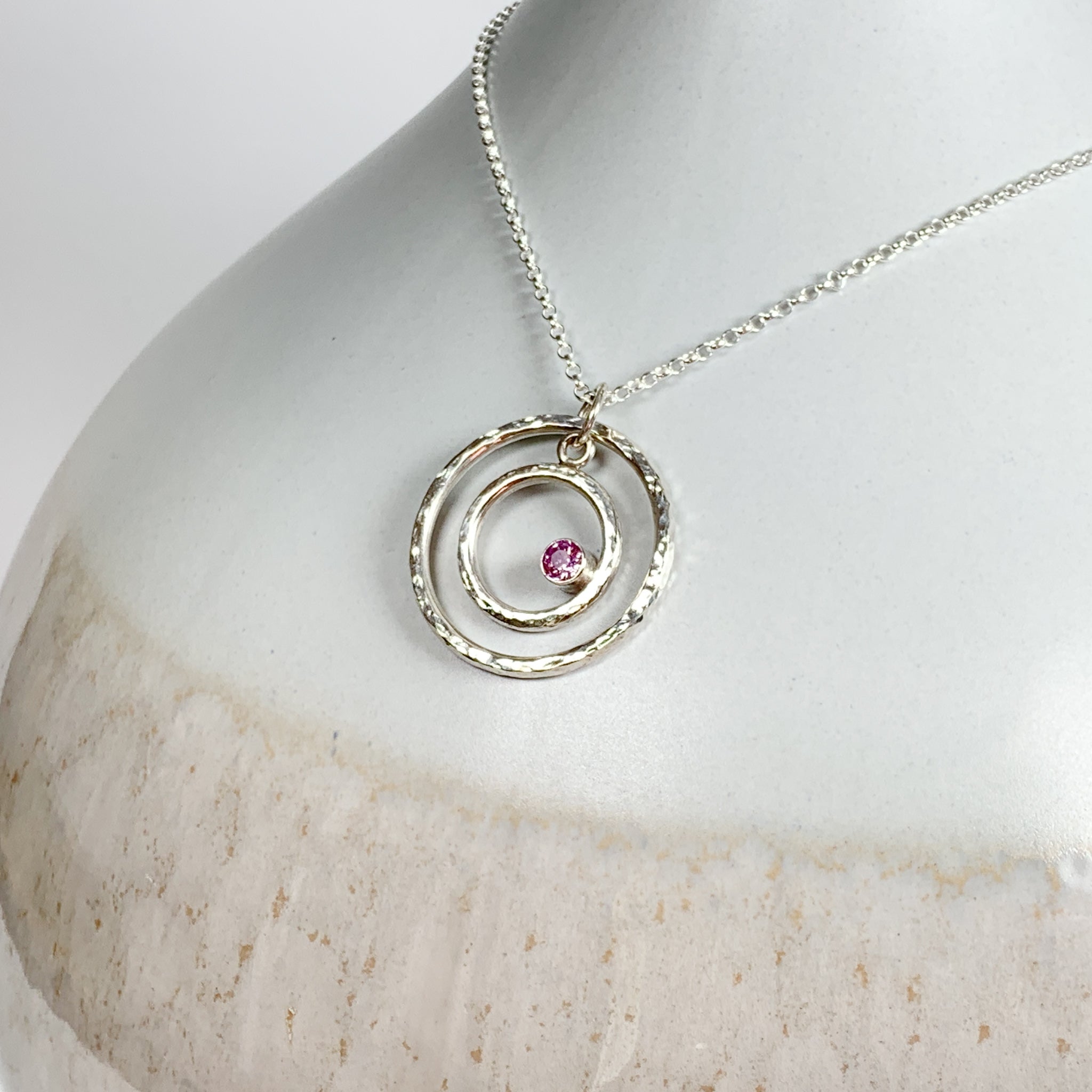 Caldera Eclissi Doppia Pink Sapphire Silve Pendant Necklace
