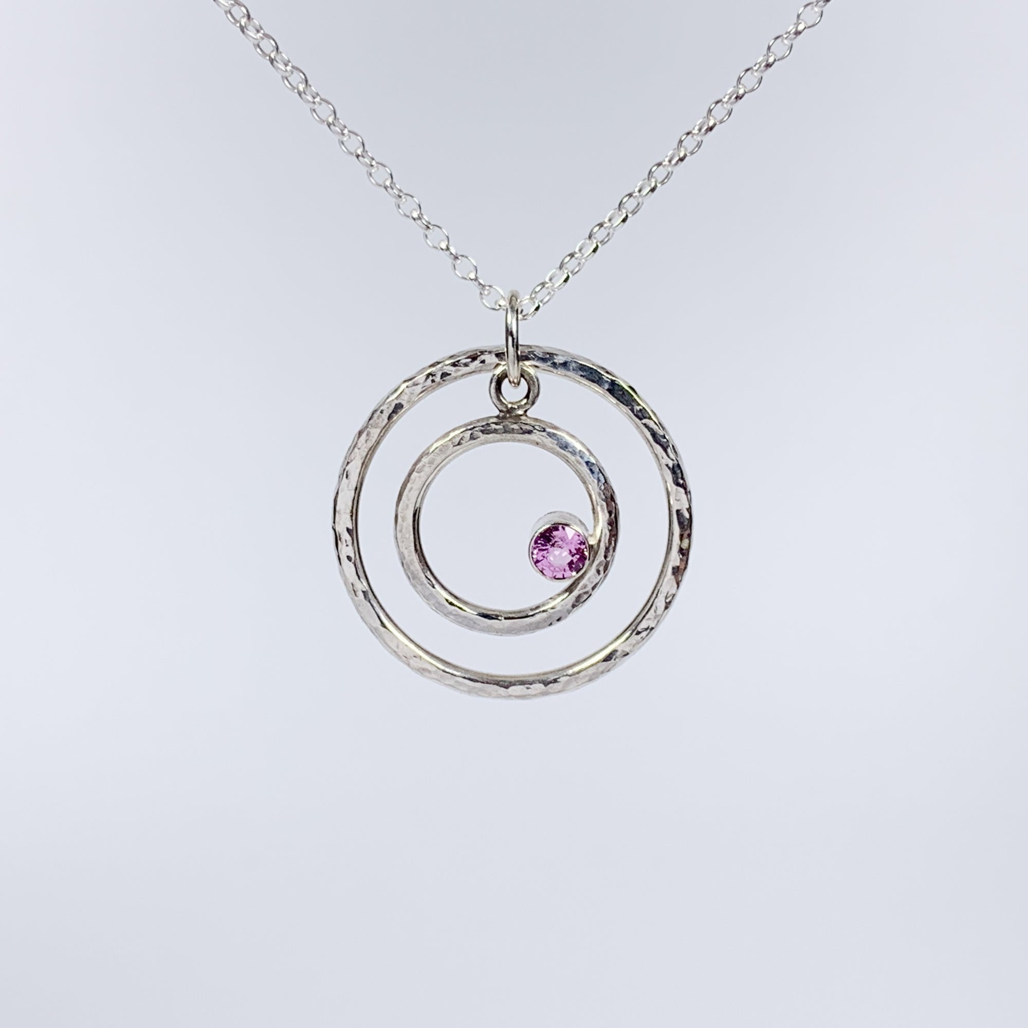 Caldera Eclissi Doppia Pink Sapphire Silve Pendant Necklace