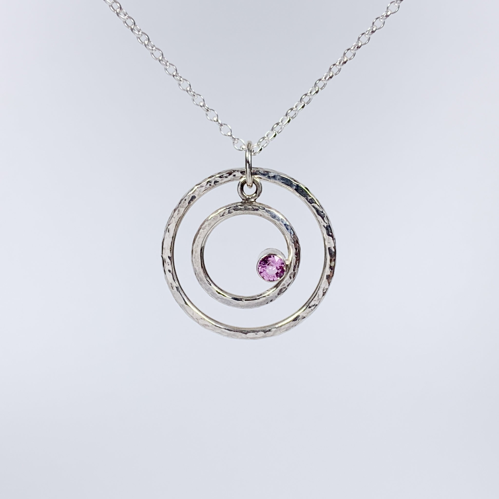 Caldera Eclissi Doppia Pink Sapphire Silve Pendant Necklace