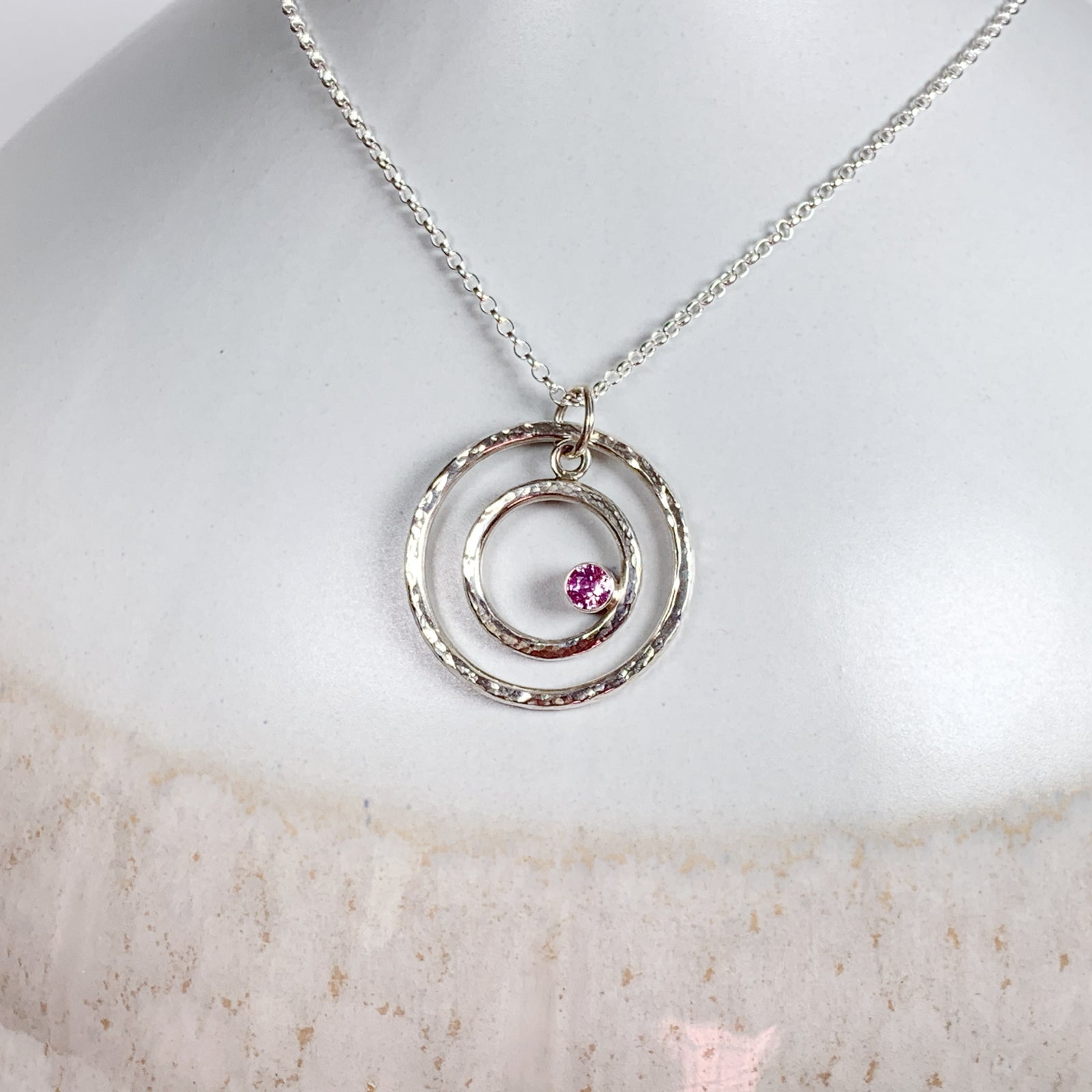 Caldera Eclissi Doppia Pink Sapphire Silve Pendant Necklace