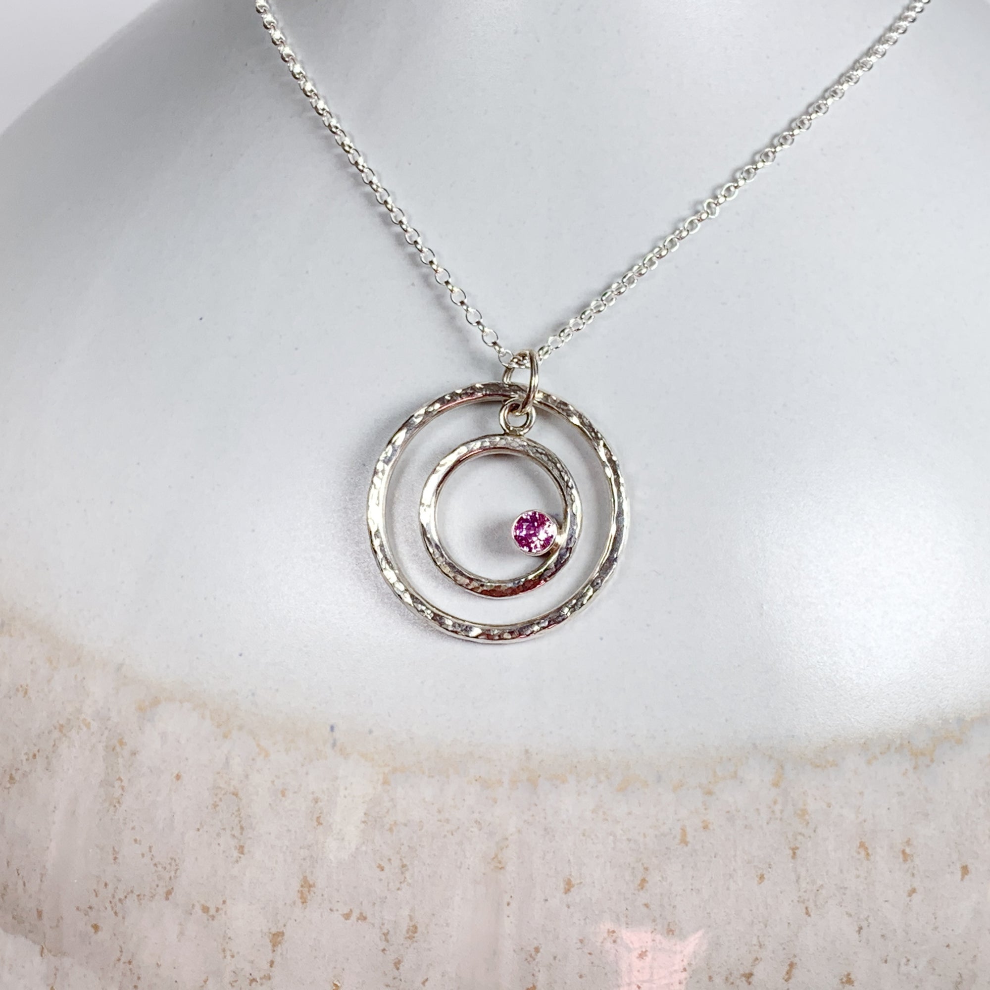 Caldera Eclissi Doppia Pink Sapphire Silve Pendant Necklace