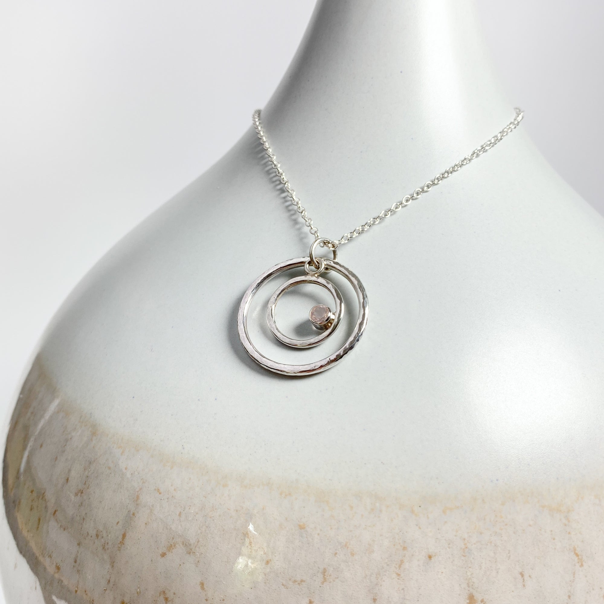 Caldera Eclissi Doppia Rose Quartz Silver Pendant Necklace