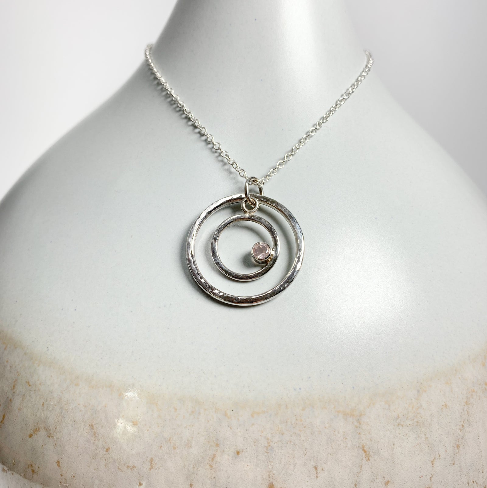 Caldera Eclissi Doppia Rose Quartz Silver Pendant Necklace