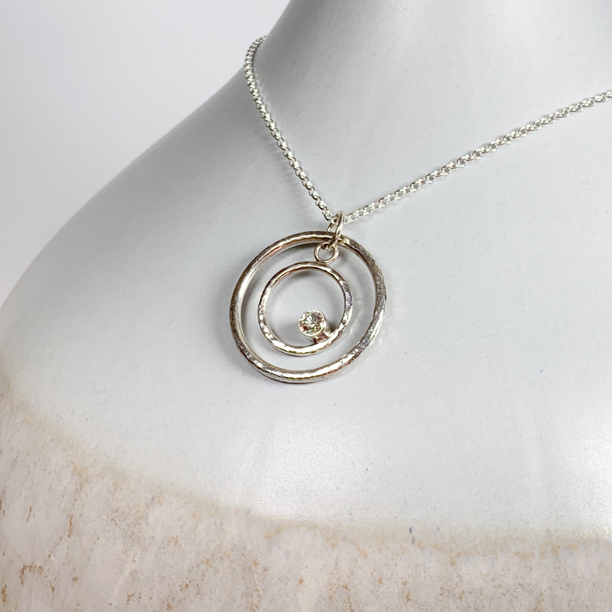 Caldera Eclissi Doppia White Sapphire Silve Pendant Necklace