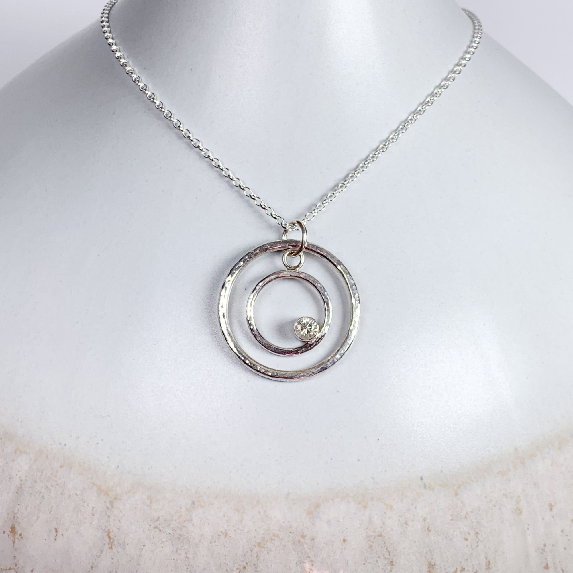 Caldera Eclissi Doppia White Sapphire Silve Pendant Necklace
