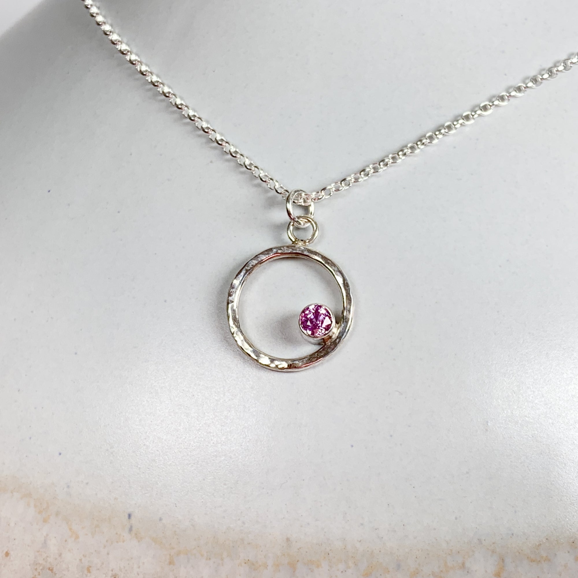 Caldera Eclissi Pink Sapphire Silver Pendant Necklace