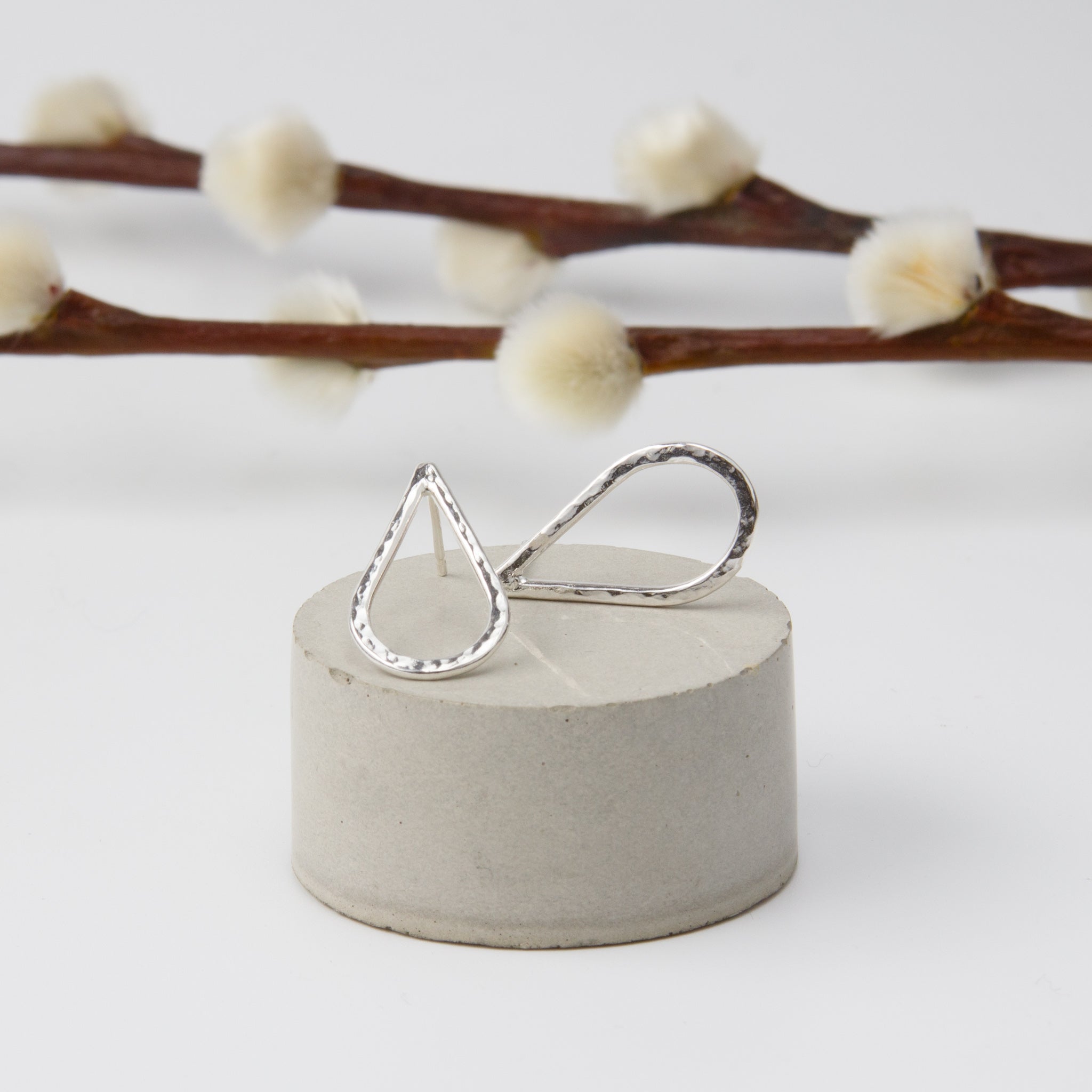 Caldera Perla Silver Droplet Stud Earrings Pair