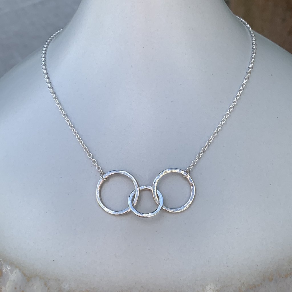 Caldera Tre-Anelli designer silver necklace handmade in Wiltshire, UK