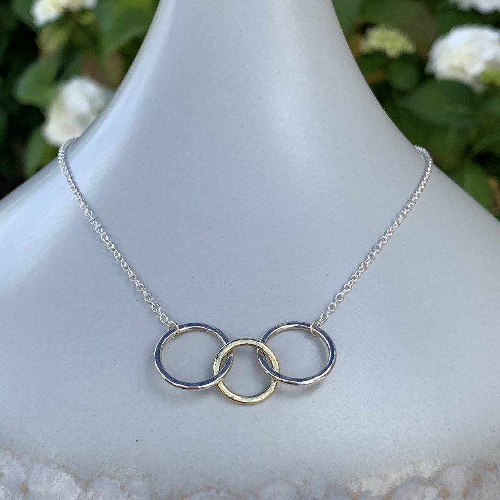 Caldera Tre-Anelli 18 carat gold and silver necklace - face-on