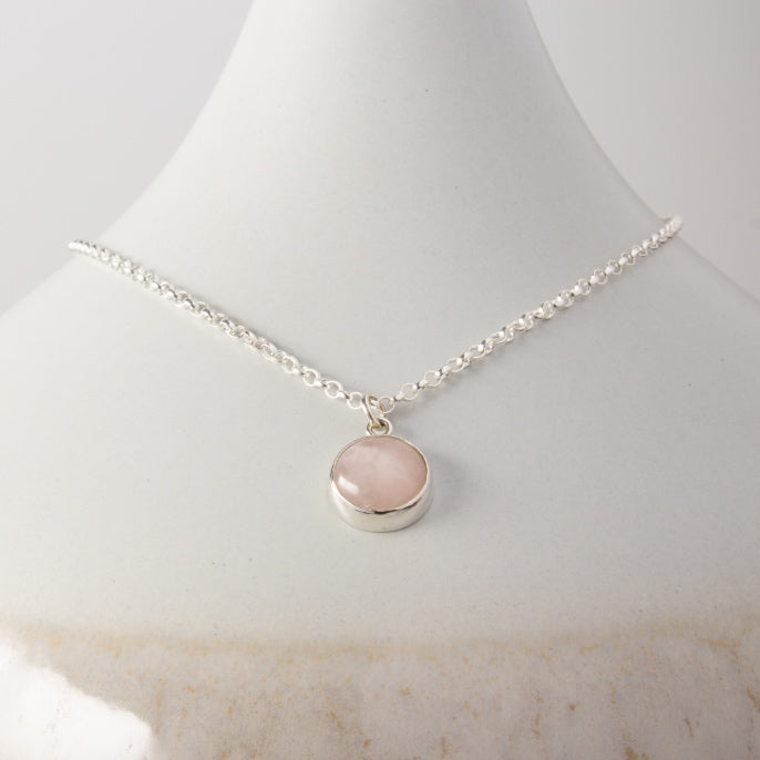 Rose Quartz Uno Silver Pendant Necklace