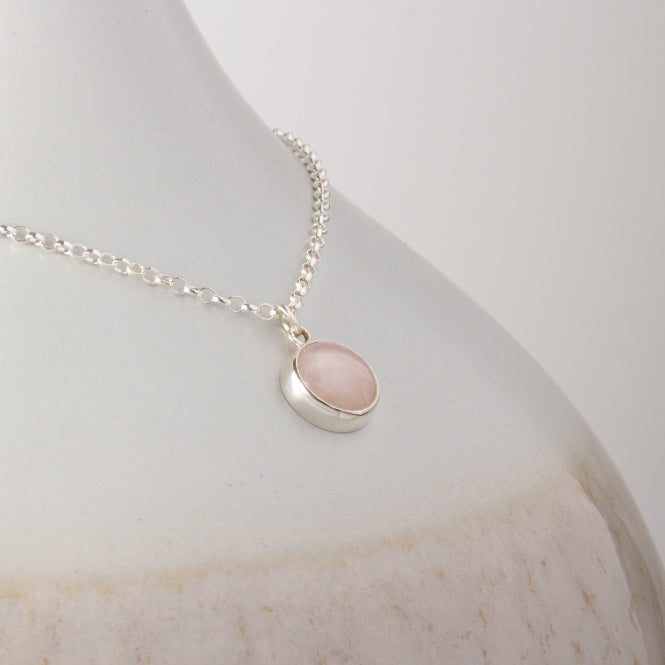Rose Quartz Uno Silver Pendant Necklace